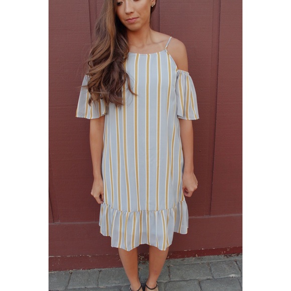 LAST ONE! 🆕 Slate Blue Dress with Yellow Stripes - Picture 2 of 3